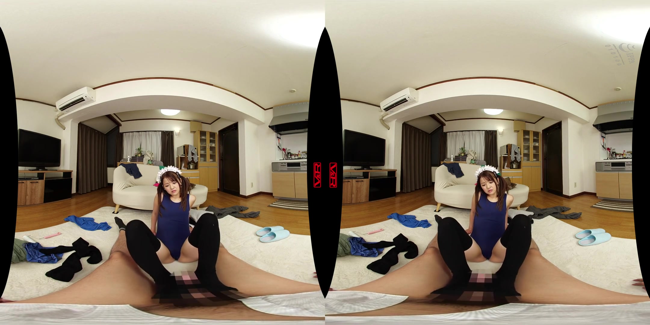 Housekeeper in a Swimsuit and Knee-High Stockings; Cute and Sexy JAV Idol Cleans your Hosue then Your Cock