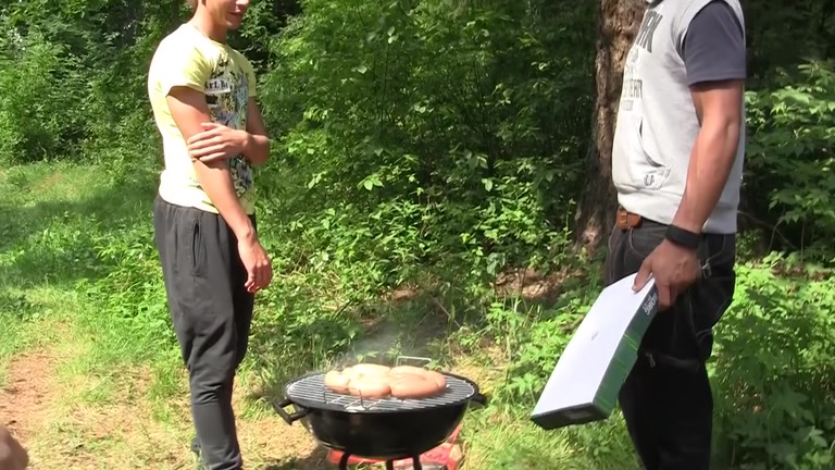 Way-Out college porn three-some outdoors