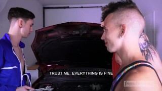 Mechanic fucked on the hood