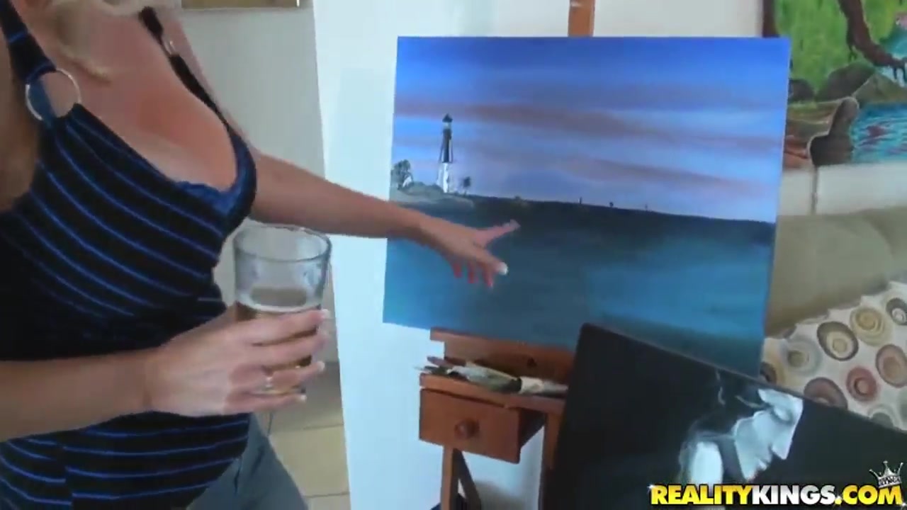 Lovely blondie with huge boobies drives a young dude completely mad