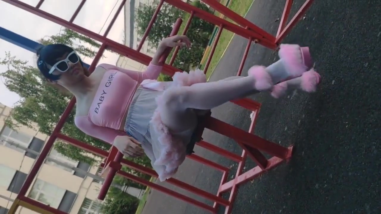 Sissy Ponyboy In Sexy Stockings Posing In Public And Jumping On The Cam
