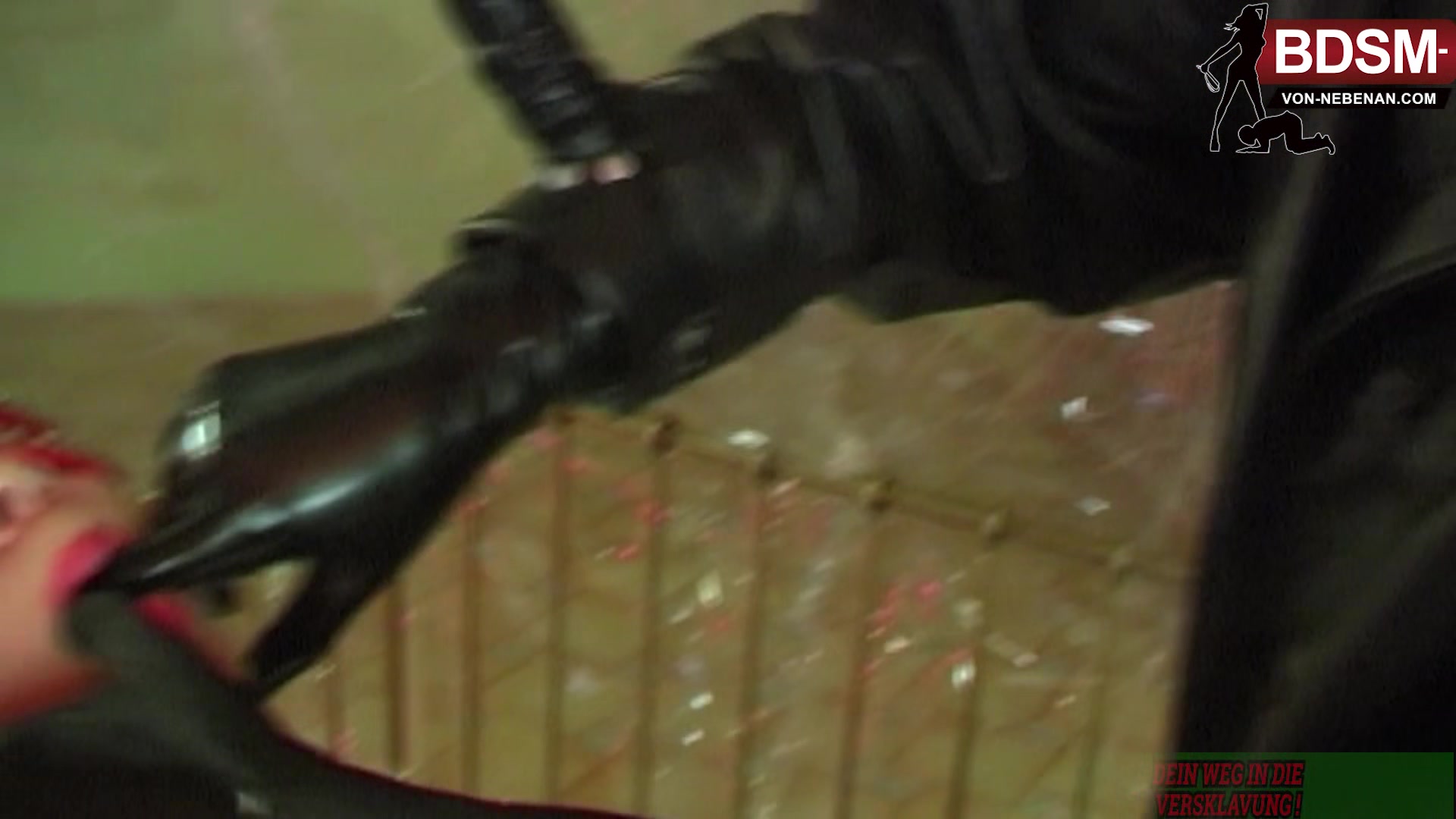 German blonde femdom milf in latex get fucked from slave