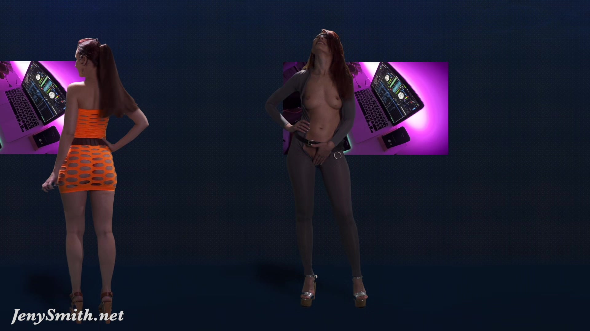 Naked Singer on stage. Virtual Reality