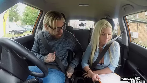 Busty driving student 18+ MILF public fucked outdoor in car