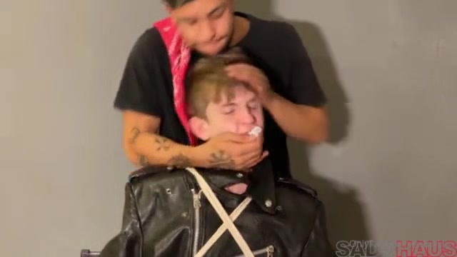 Bound leather boy cum load