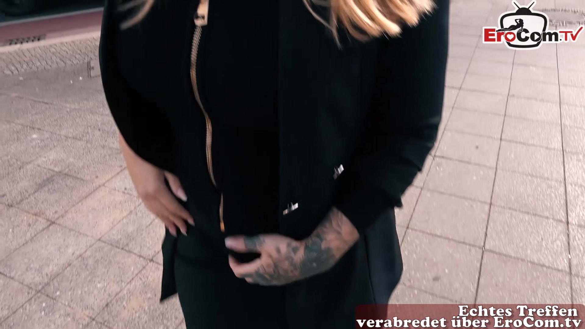 german big tits tattoo model seduced on street for blind date pick up
