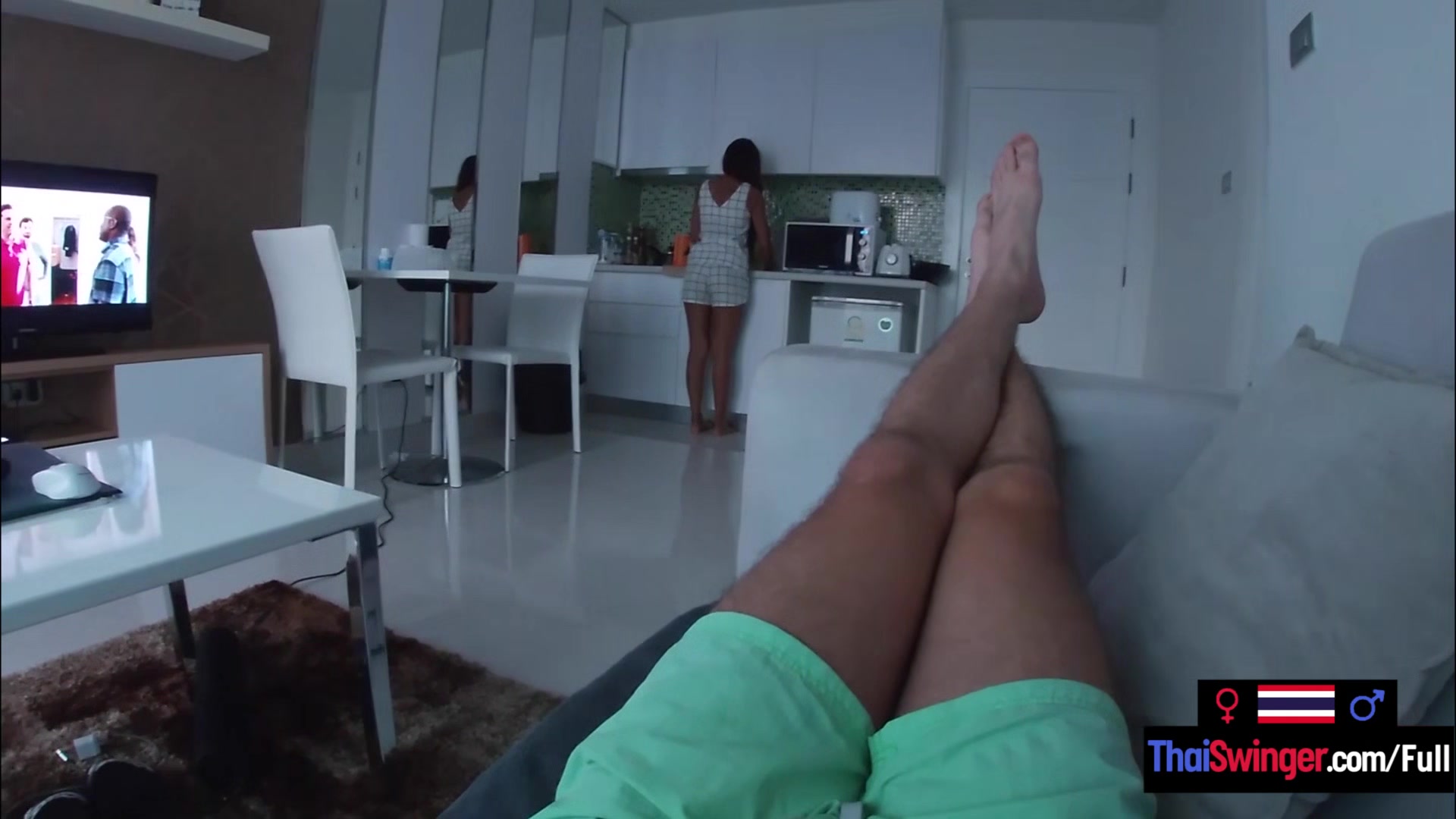 Thai amateur teen 18+ girlfriend cleans before pleasing her boyfriends big dick