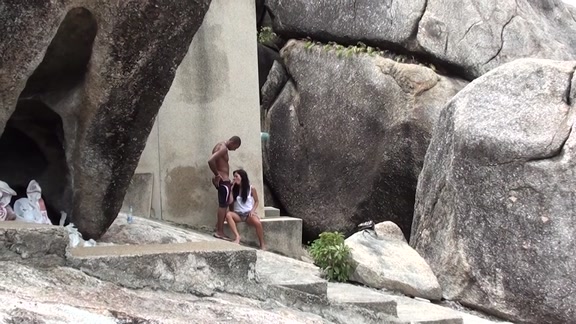 Hot fuck near the stone wall