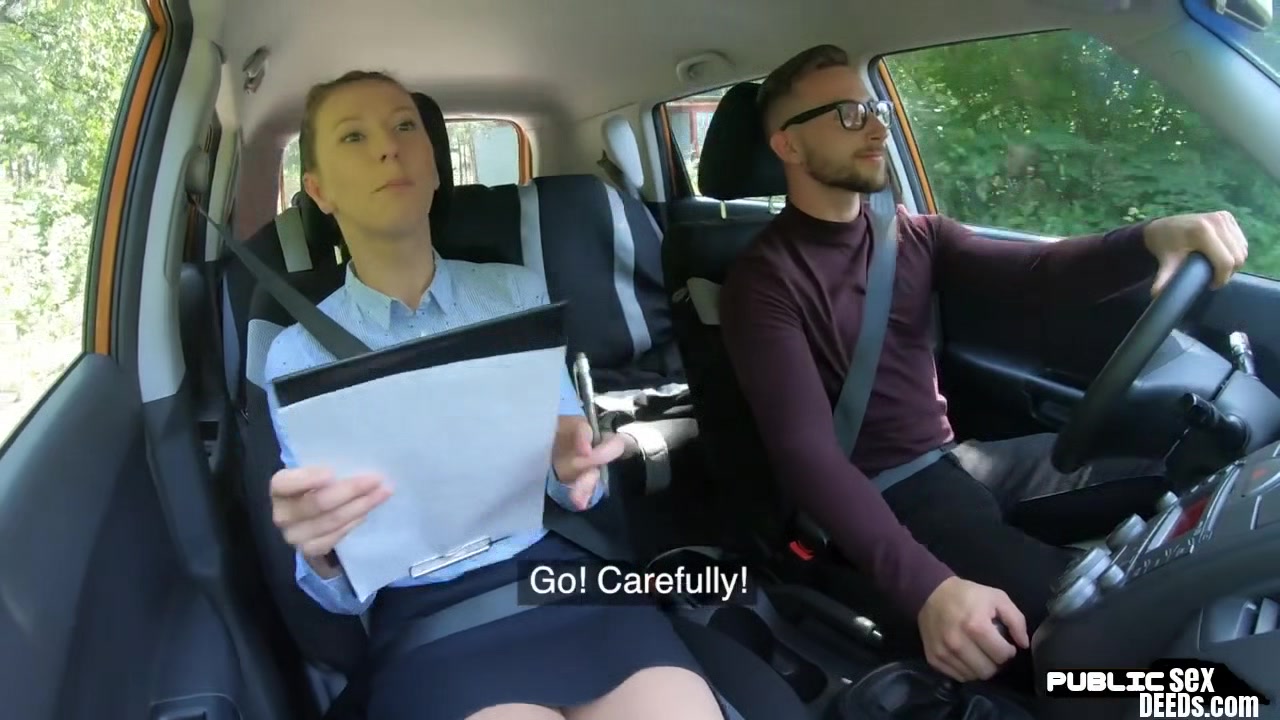 Busty MILF fucked outdoor in the car by driving student 18+