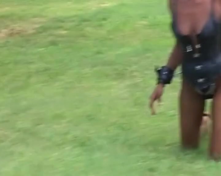 African girl gets walked like a dog