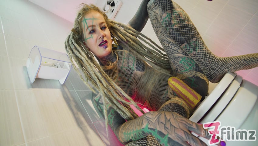 alternative TATTOO model solo PISS action - ANAL toy masturbation, pee fetish, dreads - PissVids