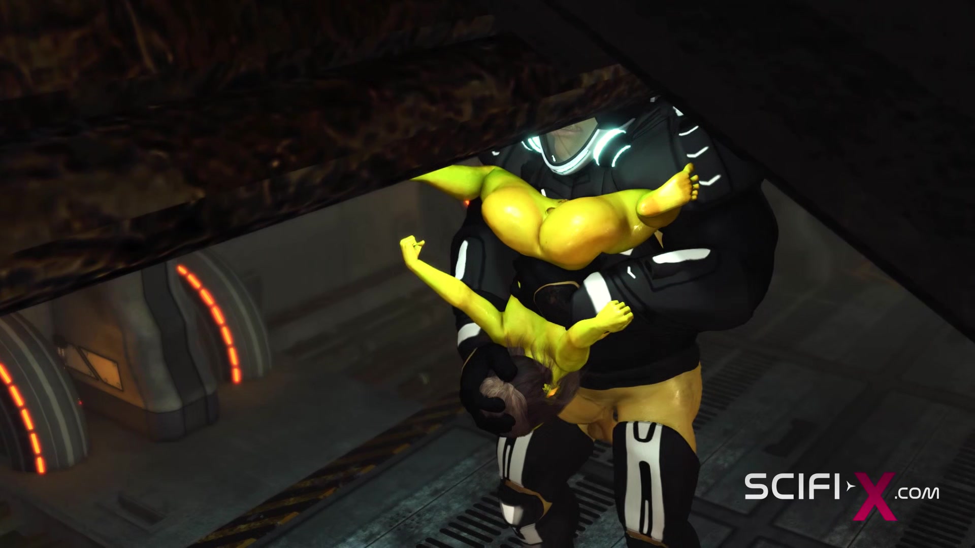 Alien sex in a starship. Female green alien gets fucked by a big monster