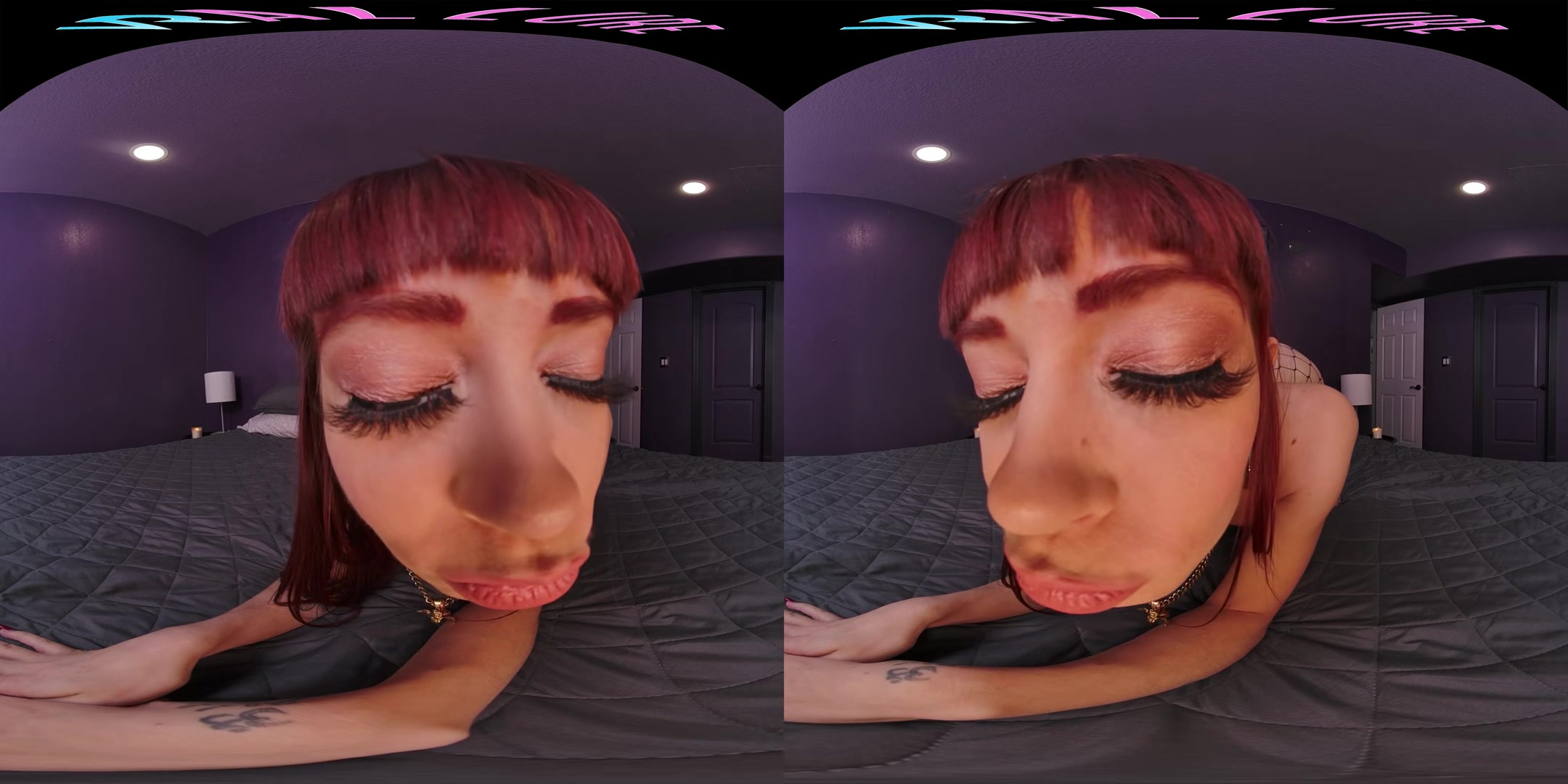 Tiny redhead rides her male sex doll in virtual reality