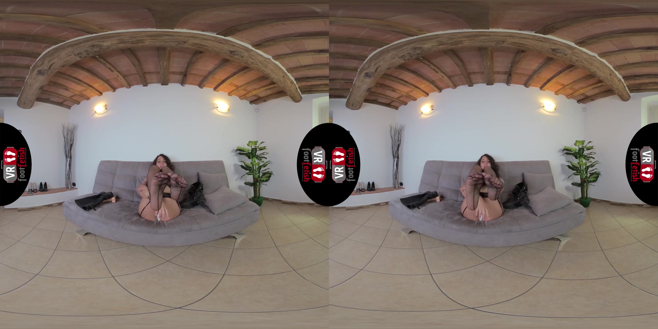 Insanely Hot Thena Shows Off Her Sexy Body In Back Seam Stockings - VRFootFetish