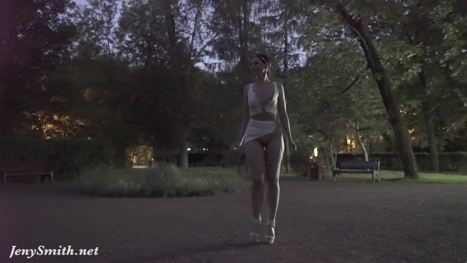 Jeny Smith tests her new suit. Flashing in public