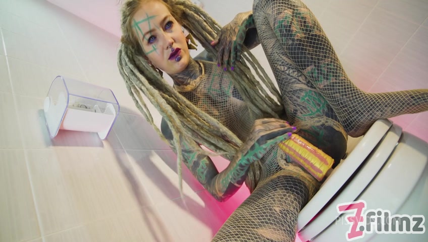 alternative TATTOO model solo PISS action - ANAL toy masturbation, pee fetish, dreads - PissVids