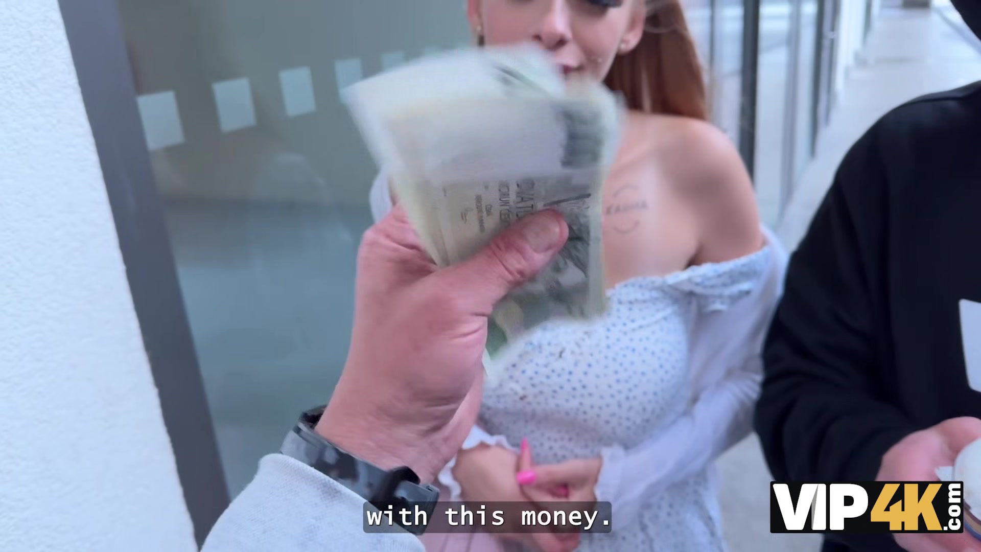 VIP4K. Young beauty with natural tits is cheating on her BF in front of him