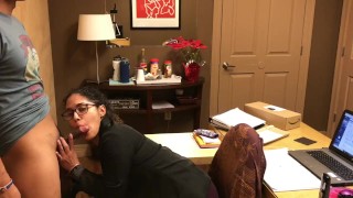 Office slut finishes him off in her mouth