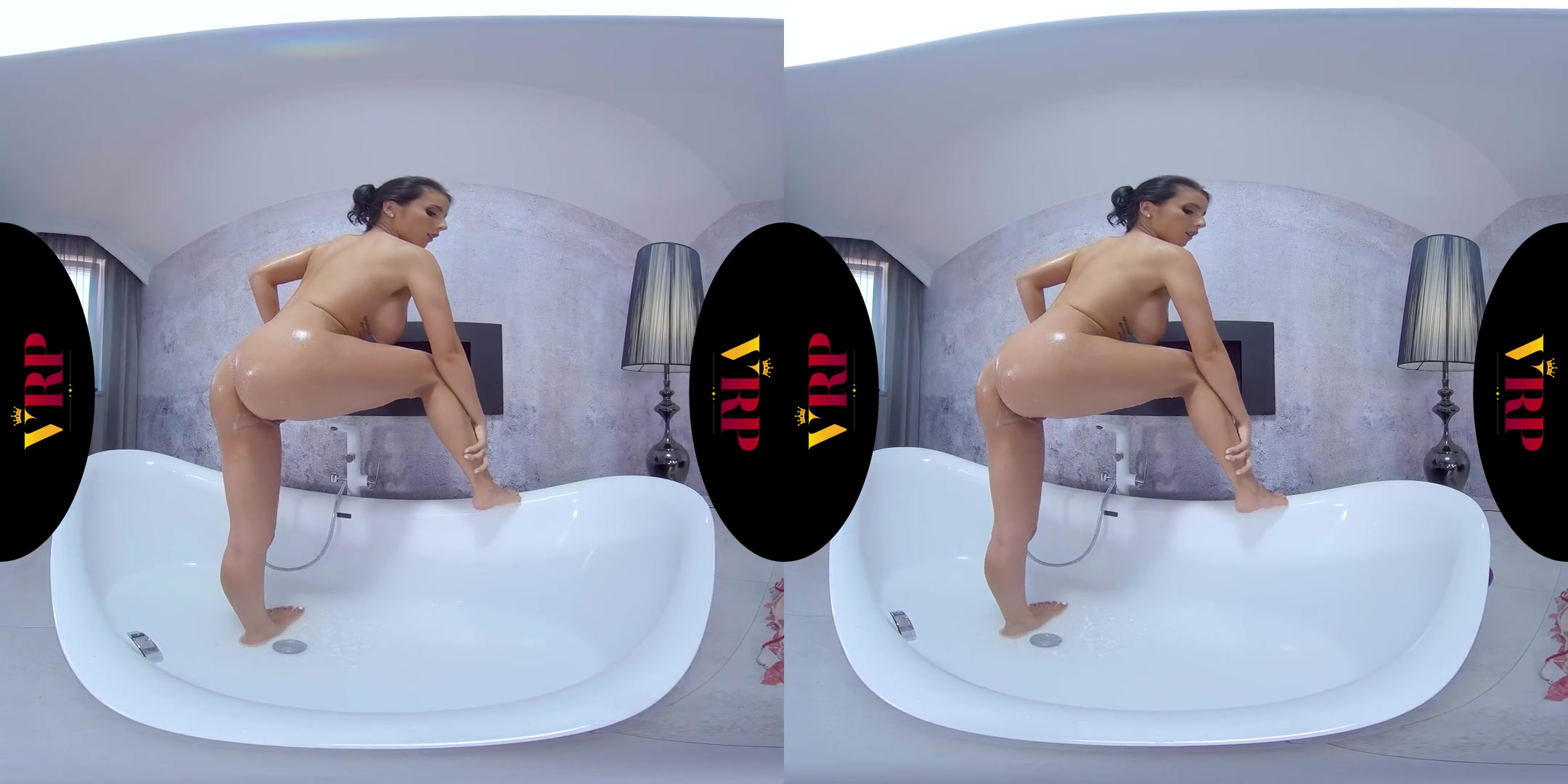 Nelly' Explosive Orgasm - Big Fake Tits Solo Masturbation in the Shower and on the Couch