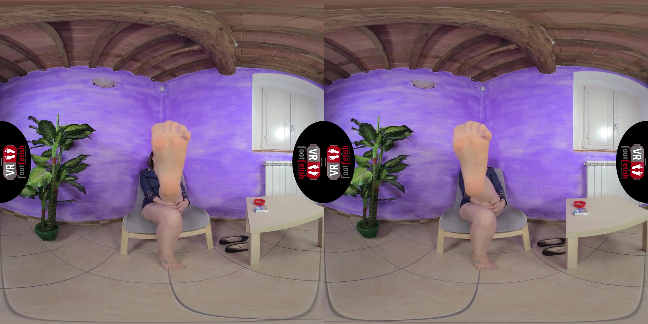 Stunning Flight Attendant Ammalia Sniffs Her Smelly Feet - Leg and Stocking Fetish VR Solo