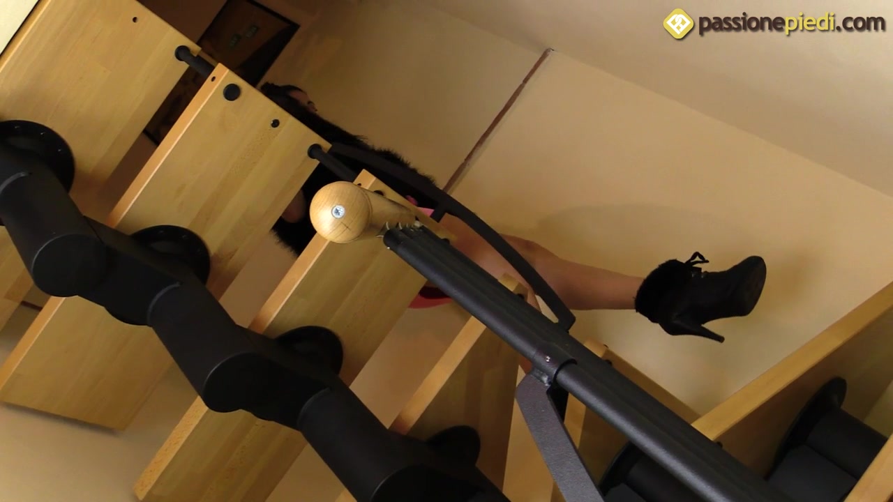 Stunning Bianca gives you a foot tease on a spiral staircase