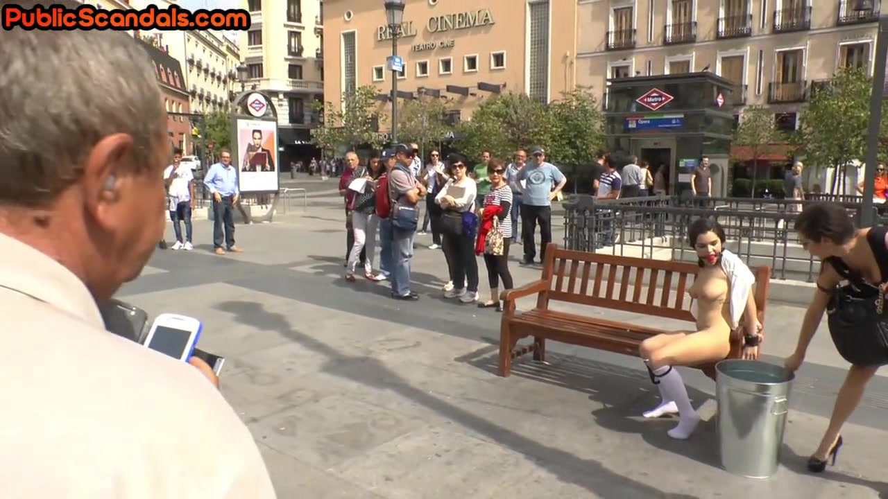 BDSM public slut fucked outdoor in throat after whipping