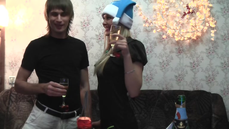 Christmas hardcore sex with cum on her a-hole