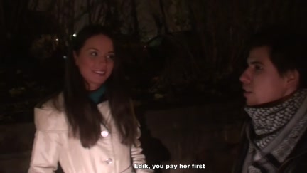 Adorable gal sucks 2 weenies for cash right in the street