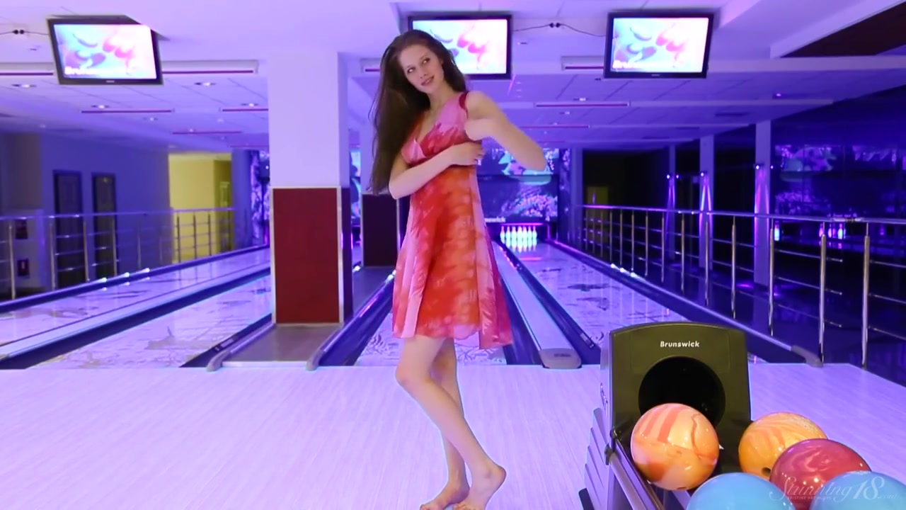Brunette teen 18+ Model Playing Naked In The Bowling Alley