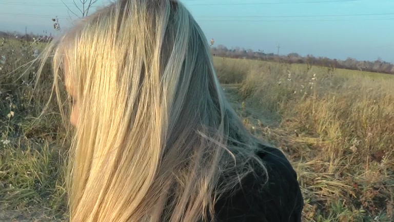 Blonde sucking near the lake