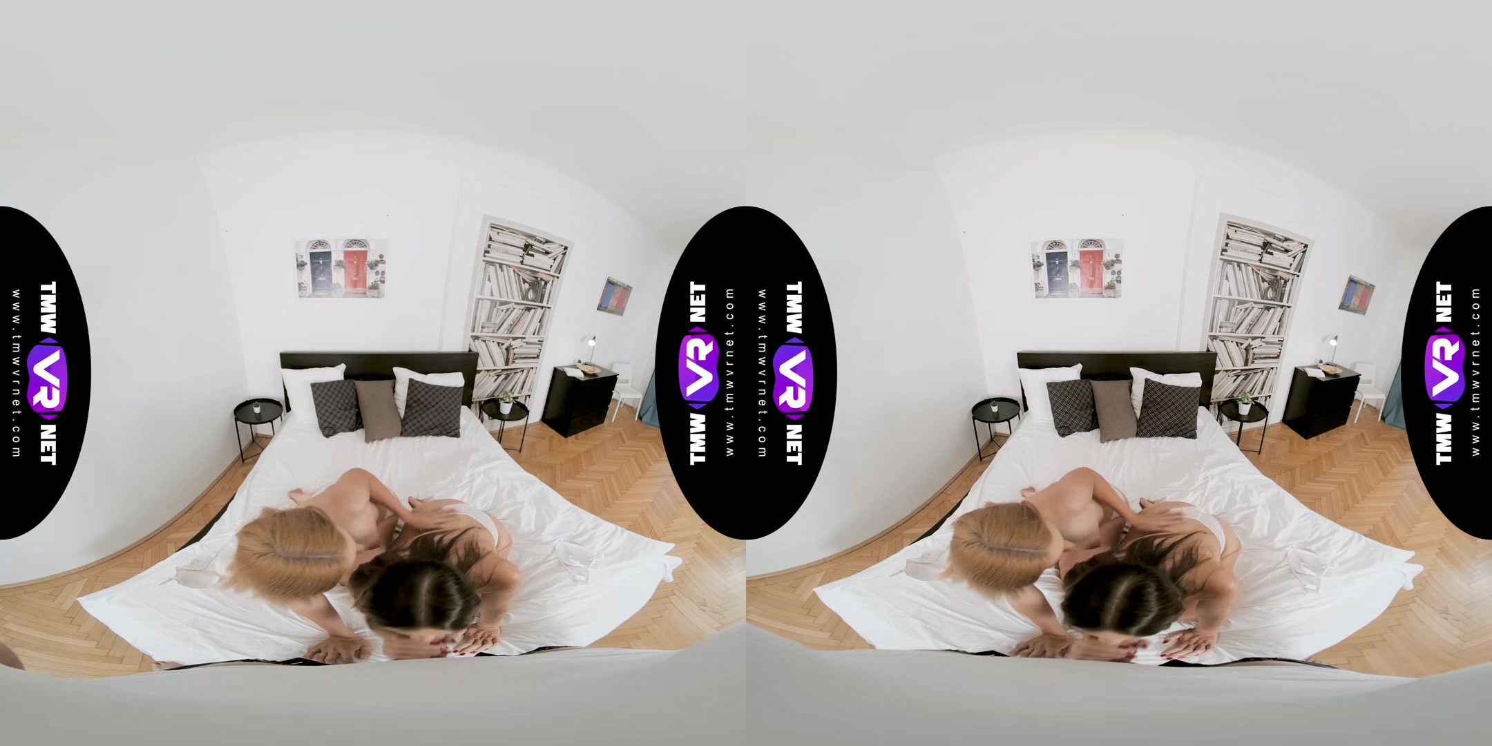 Playful trio in bed