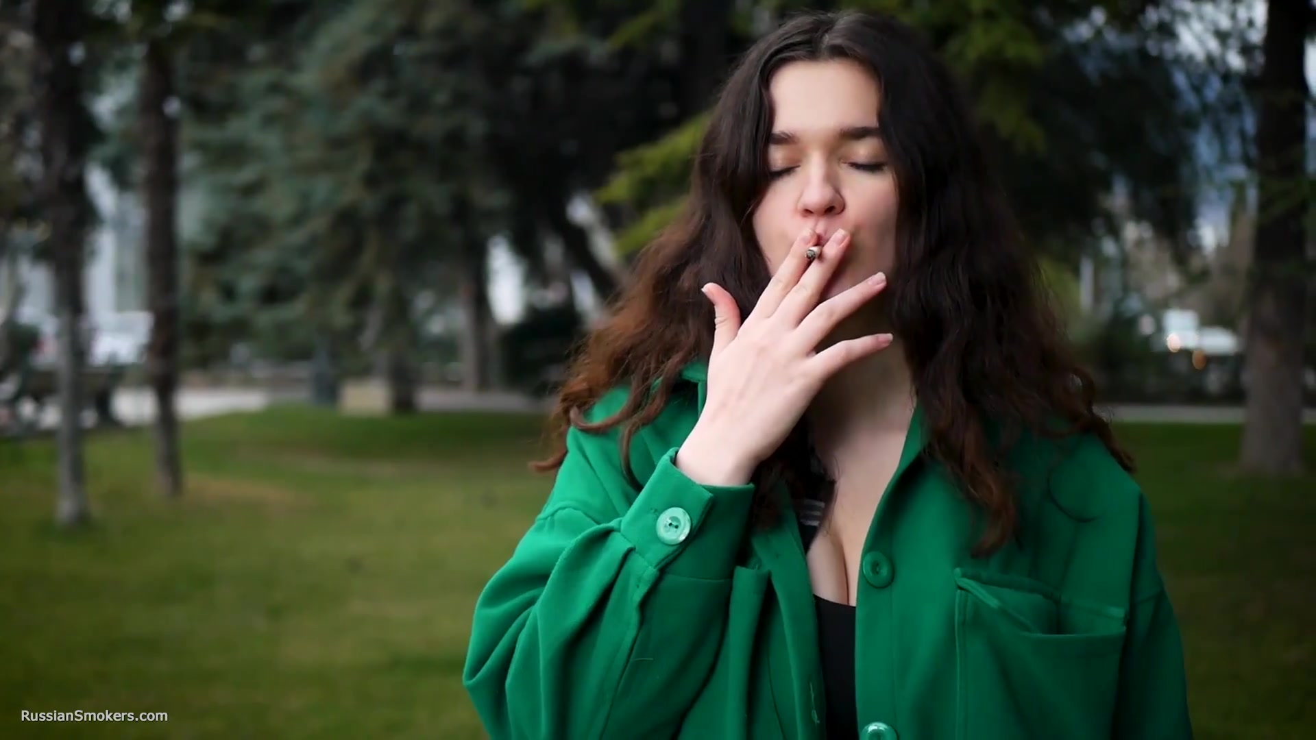 Beautiful Brunette Is Smoking Cork Strong Cigarettes