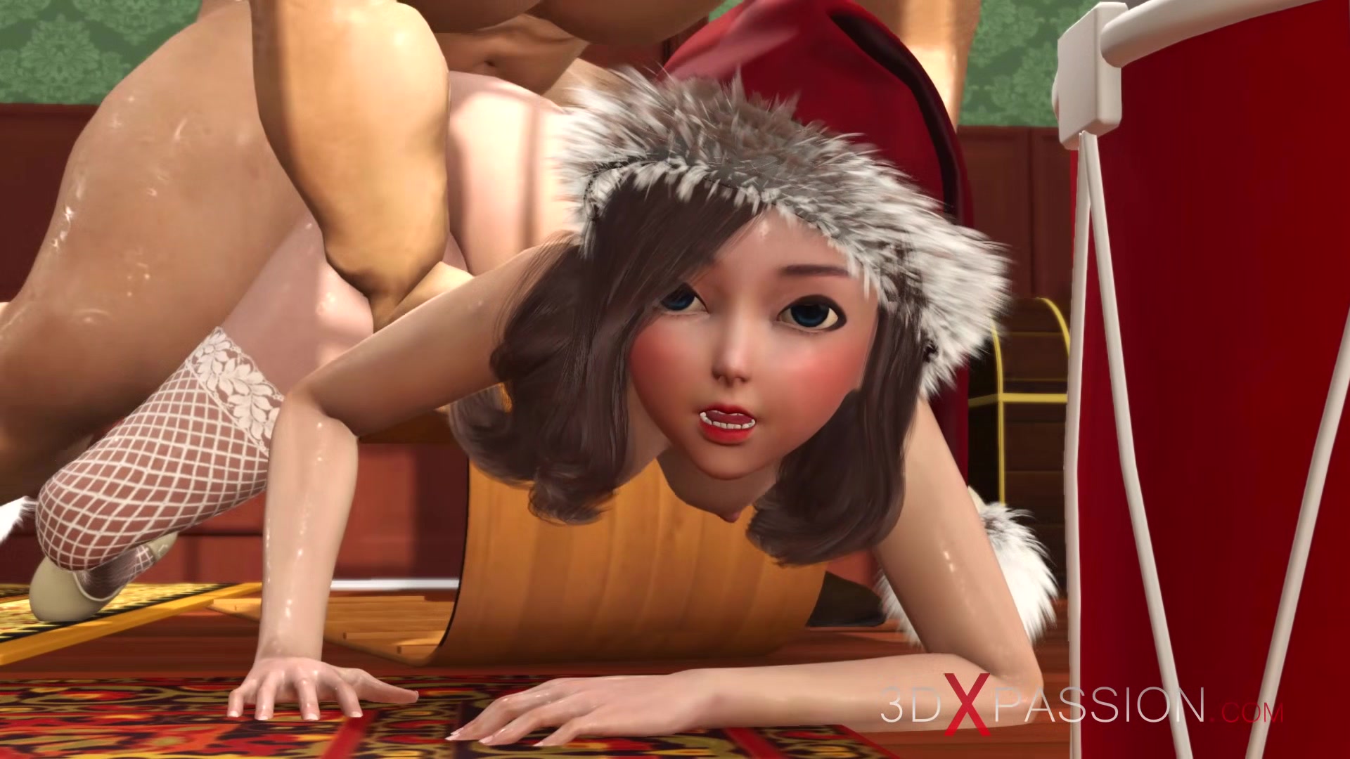 Santa Claus plays with a super cute nerdy girl
