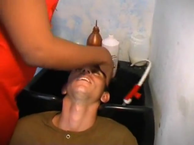TS hairdresser works with two dicks