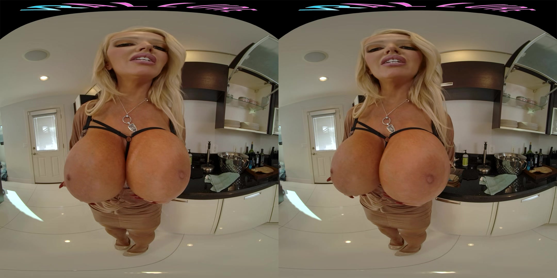 Curvy big tit blonde MILF teasing her stepson in VR