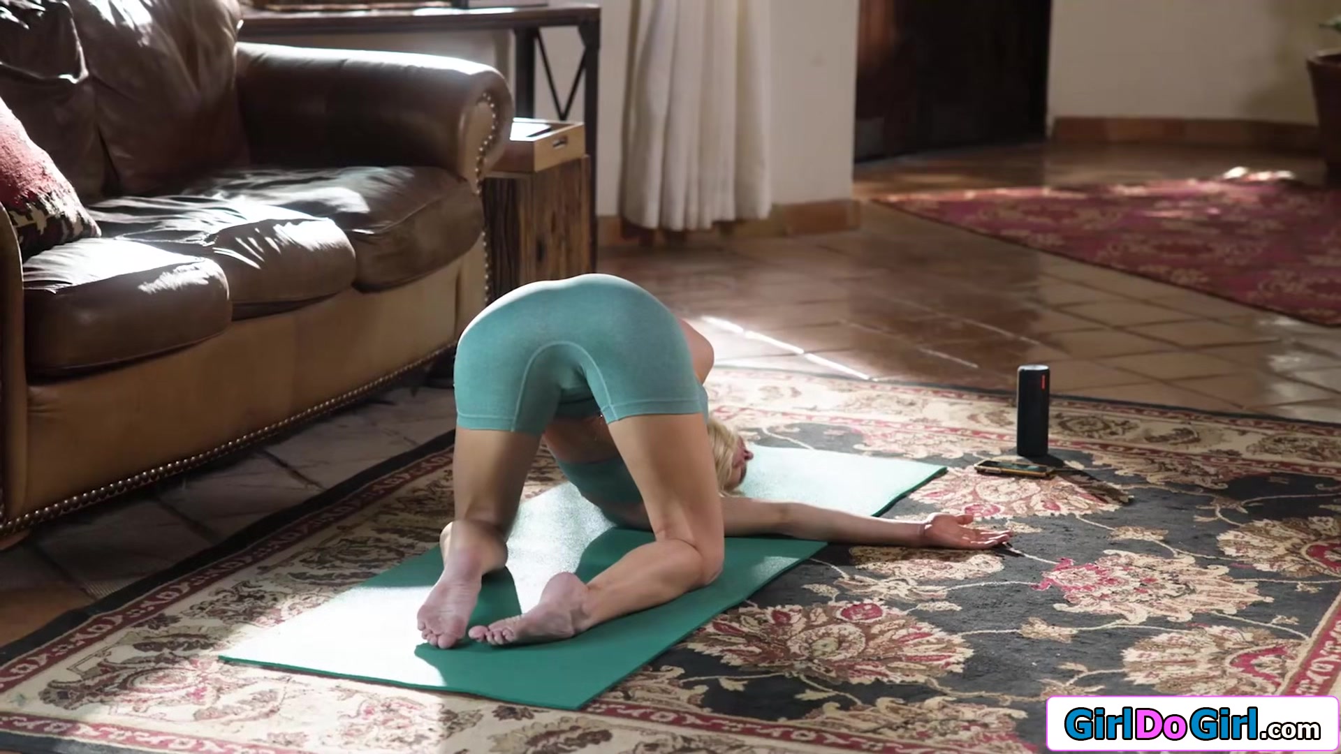 Busty stepdaughter turned on by big tits yoga milf stepmom