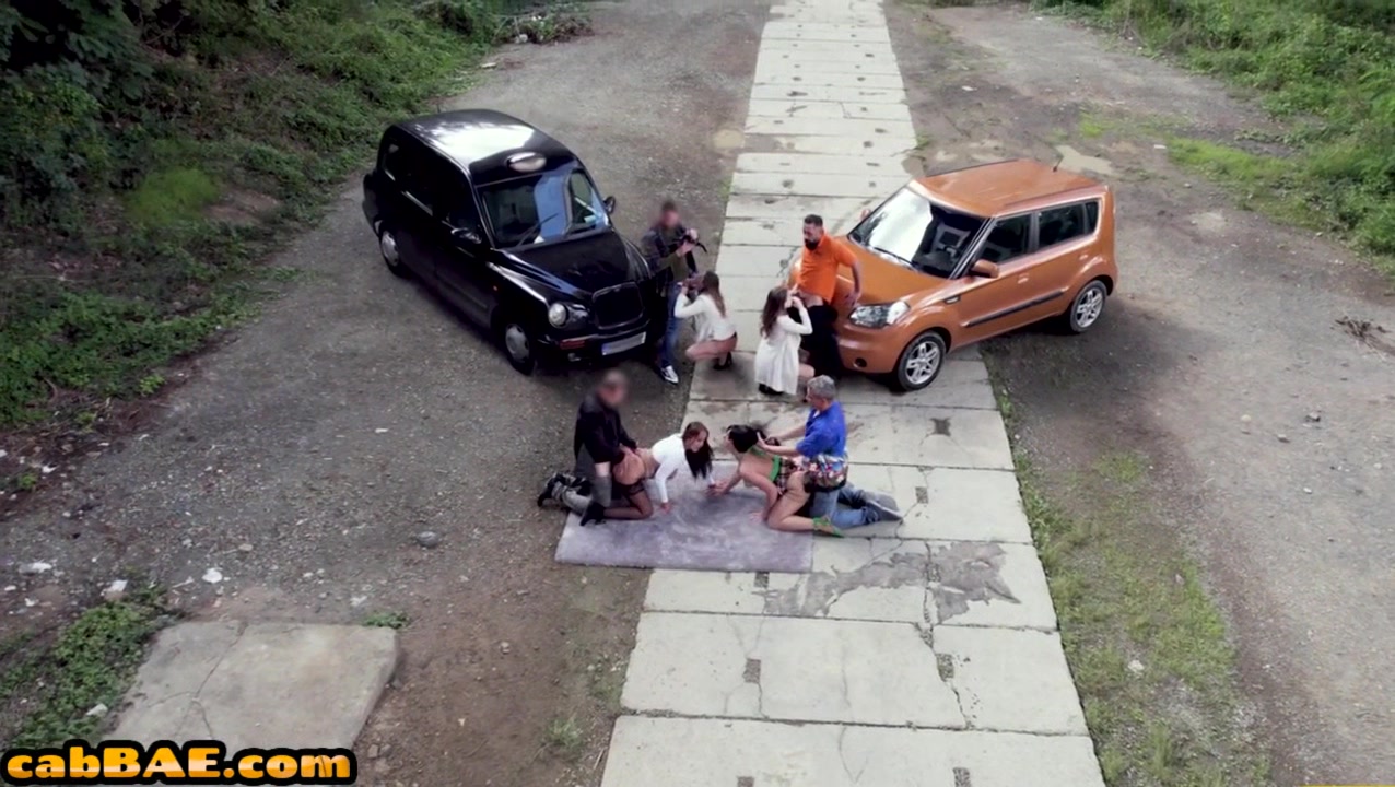 Cab bitches smashed outdoor in orgy by nasty fuckers