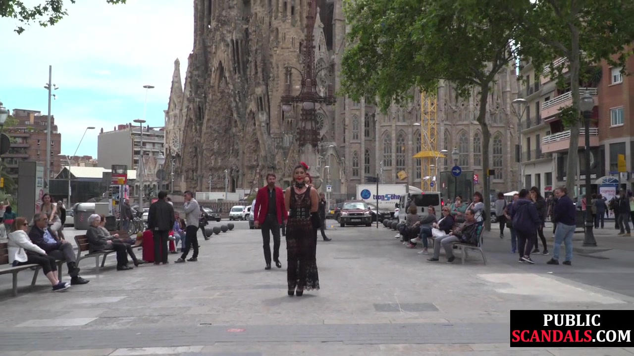 BDSM sub instructed to walk in lingerie outdoors in public
