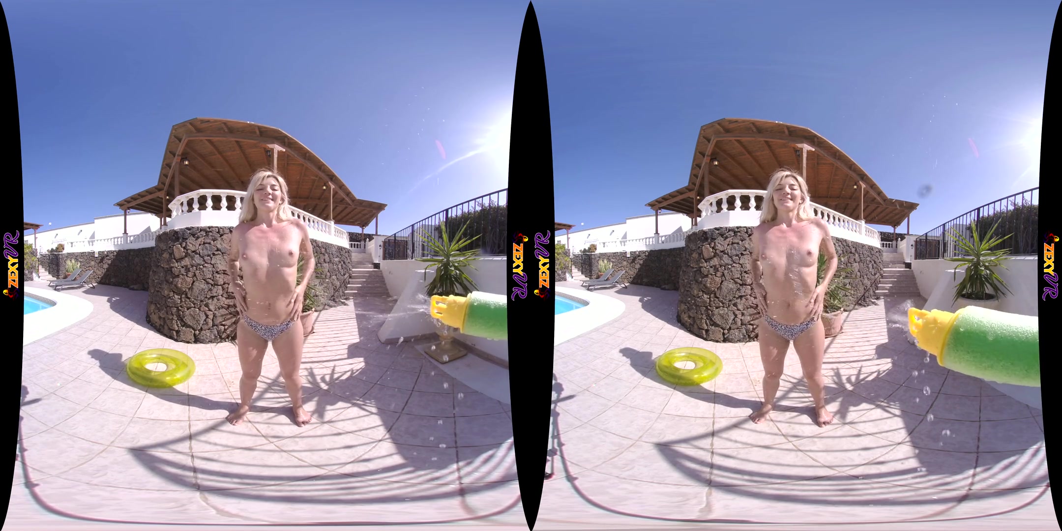 Water Pistol; solo striptease water pool outdoors bikini