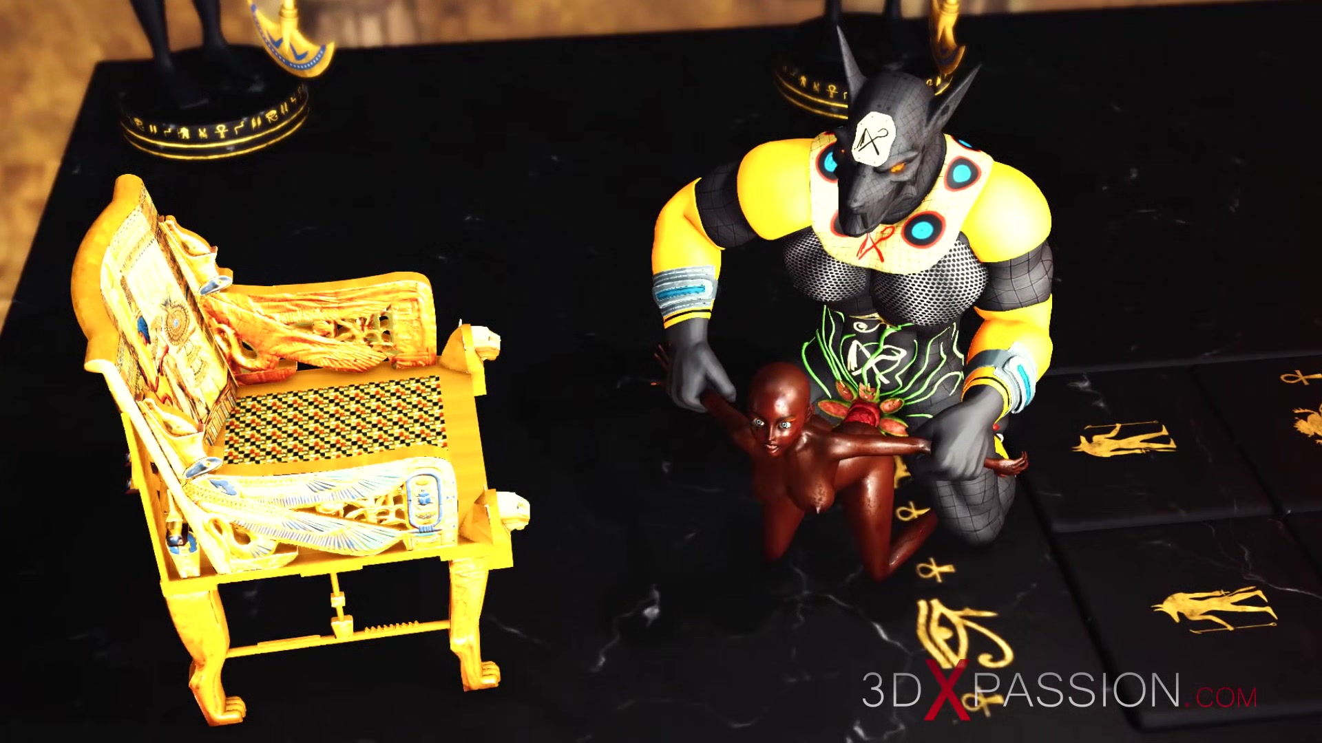 Anubis fucks hard a sexy slave ebony in an egyptian temple