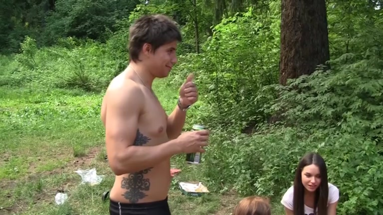 Group sex in the woods with a student 18+