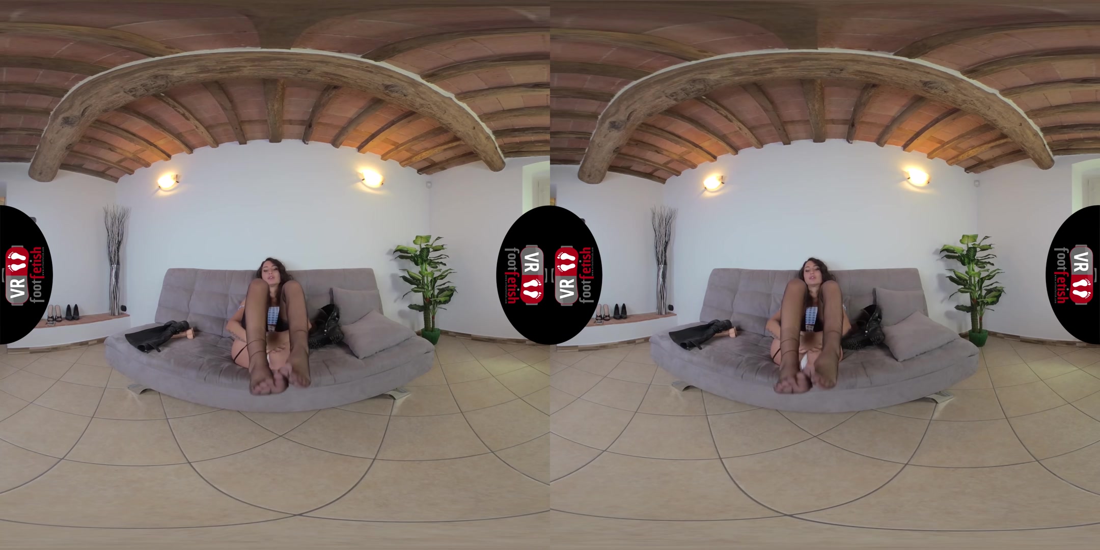 Insanely Hot Thena Shows Off Her Sexy Body In Back Seam Stockings - VRFootFetish