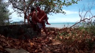 Public blowjob and fuck on the nudist tropical beach video from foxandfoxy
