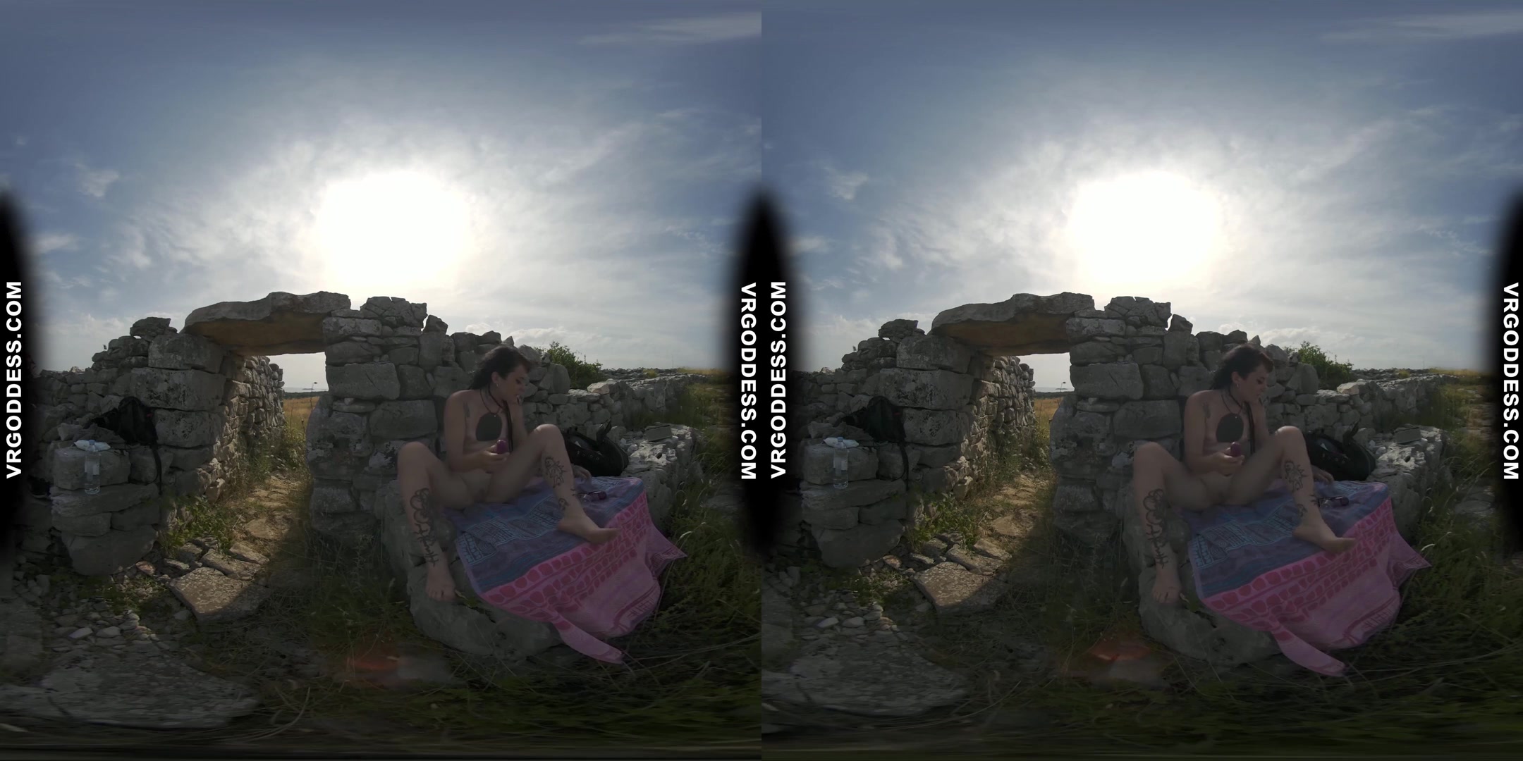 Hot Tattoo Model Brille Masturbating With Dildo And Hitachi Vibrator In Ancient Ruins Risky Public