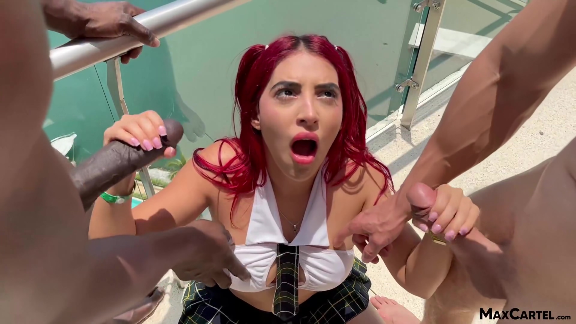 Redhead Mexican Gets Double Teamed