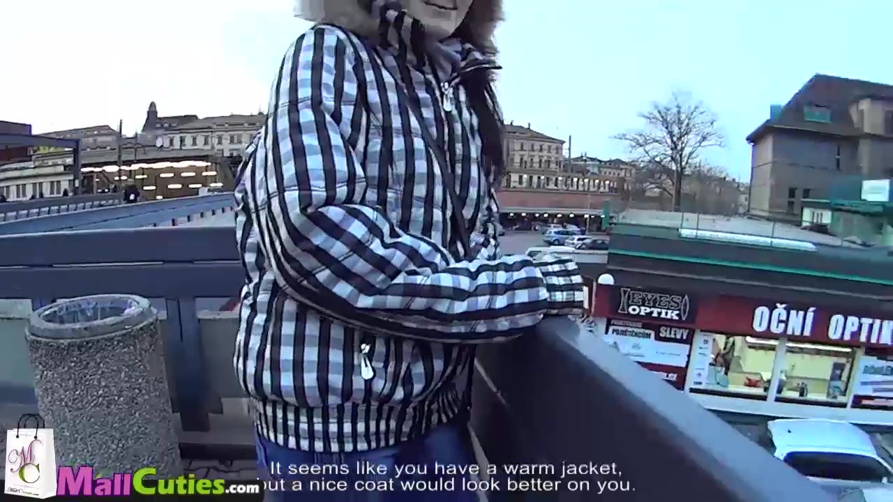 Blonde Girl after persuading goes shopping with a stranger