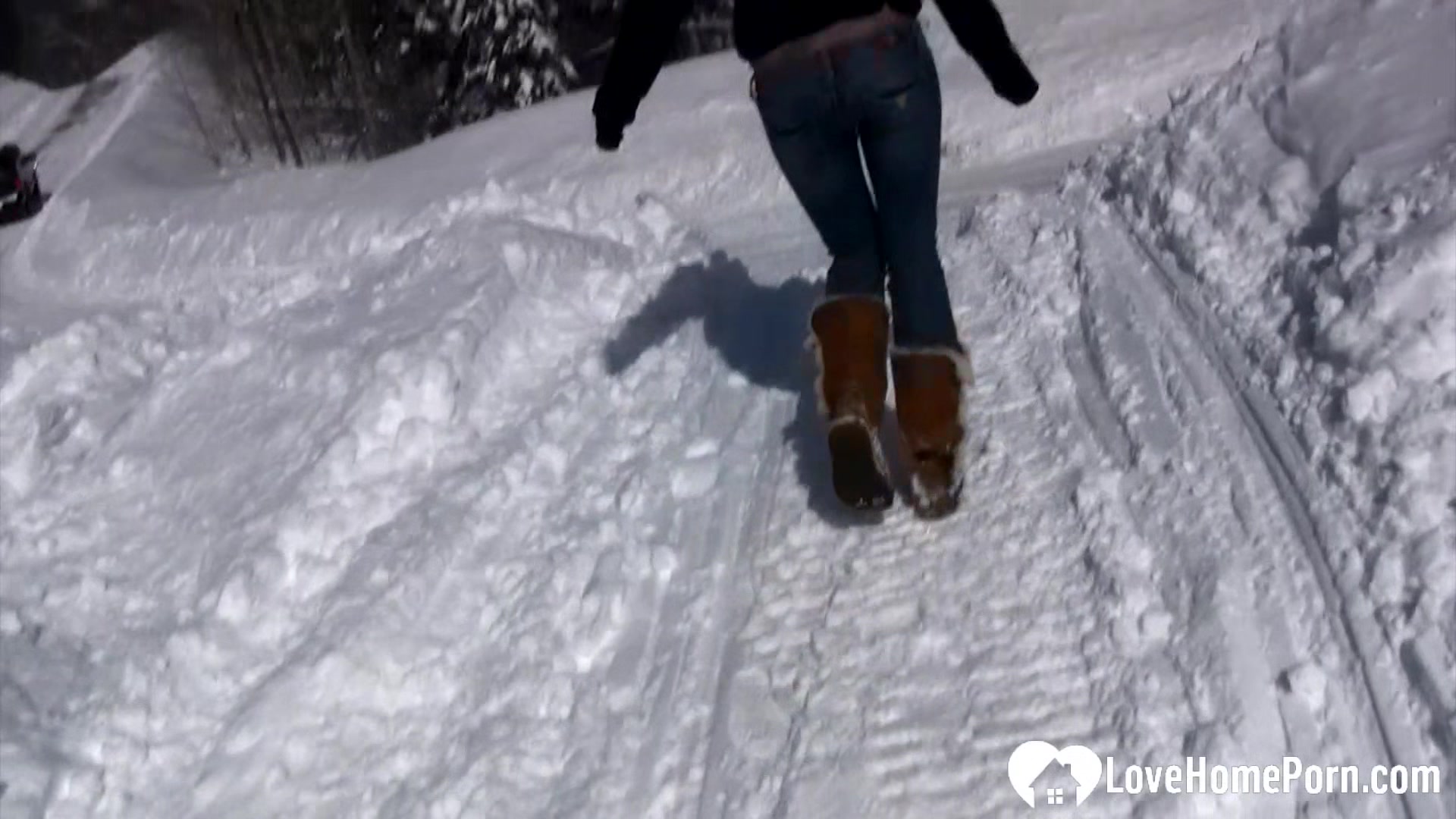 Hot stepmom shows tits and pees in snow