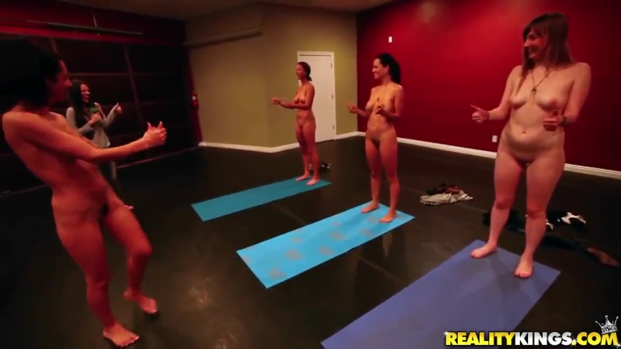 Group of girls perform yoga exercises naked