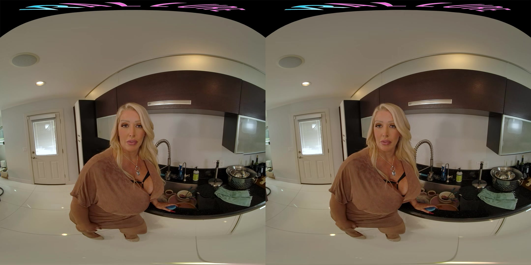 Curvy big tit blonde MILF teasing her stepson in VR