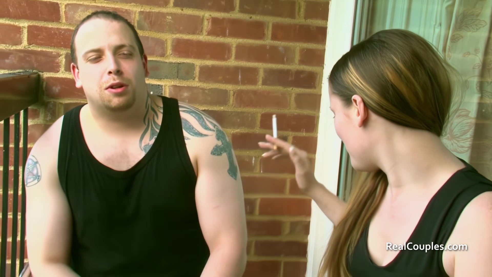 Wild girlfriend with her partner a male friend